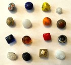 24 Antique Vintage Colorful Diminutive Glass Buttons In Various Shapes