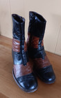 Vintage 1970s Boots Leather Black   Brown Patchwork Zipper Sides Leather Soles