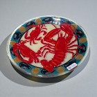 Peggy Karr Glass Crab   Lobster Plates Set Hand Painted Coastal Art Usa