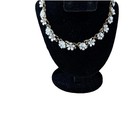Vintage Trifari White Flowers Rhinestone Gold Tone Necklace Bracelet Set