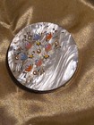 Beautiful Antique Gold Tone Mother Of Pearl   Rhinestone Mirrored Powder Compact