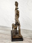 Bronze Woman Statue Doe Sculpture Cane Marble Animal Goddess Art Figurine Lady