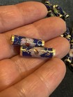 Pair 2x Vintage Chinese Enamel Cloisonne Blue W pink Flowers Tube Bead 19m X 6mm