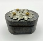 Vintage Stone Trinket Box With Hinged Lid And Pewter Dogwood Flowers