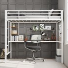 Stairway Twin Size Loft Bed With Desk   2-tier Shelves  Metal Loft Bed Frame Kid
