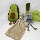 Lot Of 5 Jellycat Bashful Tan Bunny Blanket Avocado Leek Rain Frog Darcy Hippo