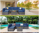 7pc Gray Modern Rattan Outdoor Patio Living Room Set Sectional W table Versatile