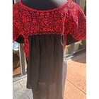 Hand Embroidered Mexican Oaxaca Huipil Tunic Top Black Red Floral Boho Women 