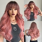 Women Ombre Pink Middle Part Long Body Wave Heat Resistant Synthetic Full Wig