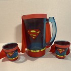 Superman Plastic Beer Mug With Fabric Cape   2 Matching Cups  Red blue yellow