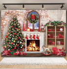 White Christmas Photography Backdrop Christmas Tree Interior Fireplace Winter