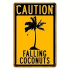 Humorous Caution Falling Coconuts Vintage Metal Tin Sign Tropical Wall Art Decor