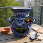Blue   White Talavera Strawberry Planter   Handmade Mexican Pot
