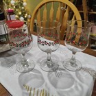 3 Arbys Christmas Holly Berry Wine Glasses Water Goblets Bow Stems Gold Rim 