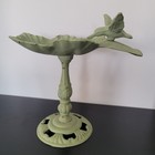 Vintage Cast Iron Bird Bath On Stand W hummingbird Leaf Design Green 9 5h X12 5w