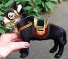 Vtg 7  Handmade Donkey Burro Figurine Gold Saddle Ornate Reins Real Goat Fur