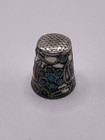 Vintage Sterling Silver Thimble With Enamel Decoration As Is