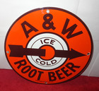 Vintage A   W Ice Cold Root Beer 11 3 4  Porcelain Metal Soda  Gasoline Oil Sign