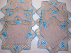 Lot Of 6 Vintage Handmade Crochet Lace Doilies Teal   Tan Variegated Unused  11 