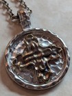 Silver Tone With Gold Tone Hammered Medallion Cross Pendant   Chain 