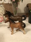 Vintage Porcelain Horse Figurines Japan 4 5    3 75    Mini Brown Horses Lot Of 2