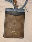 Coach Lanyard Id Holder Credit Card Signature Brown Blue Leather Unisex New