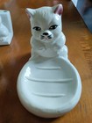 Vintage Ceramic Cat Soap Dish  Toothbrush Holder  And Soap Bottle
