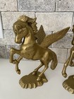 Set Of Vintage Solid Brass Pegasus Flying Horse Statues Bookends Heavy Solid