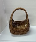 Vintage 1960 70s Small Gondola Wicker Basket Woven Rattan Honey Brown