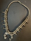Native American Sterling Silver Turquoise Squash Blossom Necklace 25  137 8g
