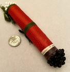Victorian Sewing Notion 5    Pin Holder In Red Silk Fabric