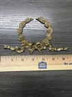 1 Antique French Gilded Brass Furniture Pediment Decoration Laurel Ribbon  1 