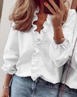 Long Sleeve Blouse Floral Loose Autumn Tops Womens Ruffles Shirt Ladies Buttons