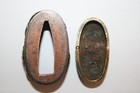 Japanese Antique Fuchi Kashira Set Shishi Lion Motif Gold Inlay Tosogu