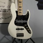 5 String Electric Jazz Bass Guitar White Solid Body Maple Fretboard   Neck