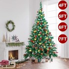5 6 7ft Snow Flocked Artificial Christmas Tree W  Lights Pine Cones Red Berries