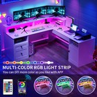 60  Lift Top L Shaped Desk With Power Outlets   Led Lights Corner Computer Desk