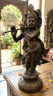Antique Finish Brass Krishna Statue Playing Flute Hindu God Murti Idol Size 22 