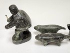 Vintage Signed Eskimo Inuit Soapstone Carving Hunting Dogs Sled