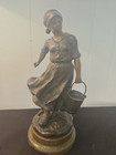 Beautiful Antique Spelter Bronze Art Deco Milkmaid Statue Figure  Early 1900 s