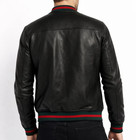 Men s Luxury Style Genuine Black Leather Jacket Classic Varsity Bomber Jacket