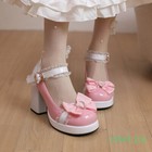 Women Ladies High Block Heel Mary Jane Bowknot Dress Shoes Lolita Pump Round Toe
