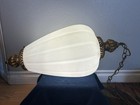 Vintage Mcm Brass Frosted White Tear Glass Pendant-large