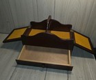 Vintage Sewing Box Duel Pin Cushion Top Drawer Velvet Interior Dark Wood Country