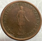 Large 1837 Bank Token Canada One Penny Province Du Bas Deux Sous Nice Details