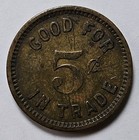  Jack s Tavern St  Anne Illinois Trade Token  Good For 5    In Trade Brass