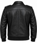 Men s Black Leather Bomber Jacket Zip Up Military Style Epaulets Pockets