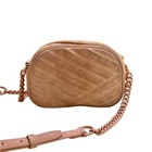 Tory Burch Kira Chevron Small Camera Bag Pink Suede Quilted Crossbody Handbag