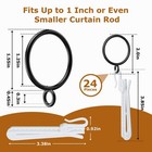 24 Black Curtain Rings With Hooks  1 25 Inch Metal Drapery Rings