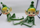 Vintage Bradley Ceramic Pixie Elf Figurines  set Of 2  1950s Mid-century Green